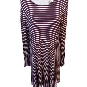 Old Navy Maroon and White Striped Maternity Long Sleeve Dress Size M